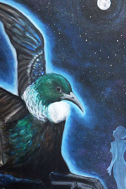 Tūī portrait oil painting